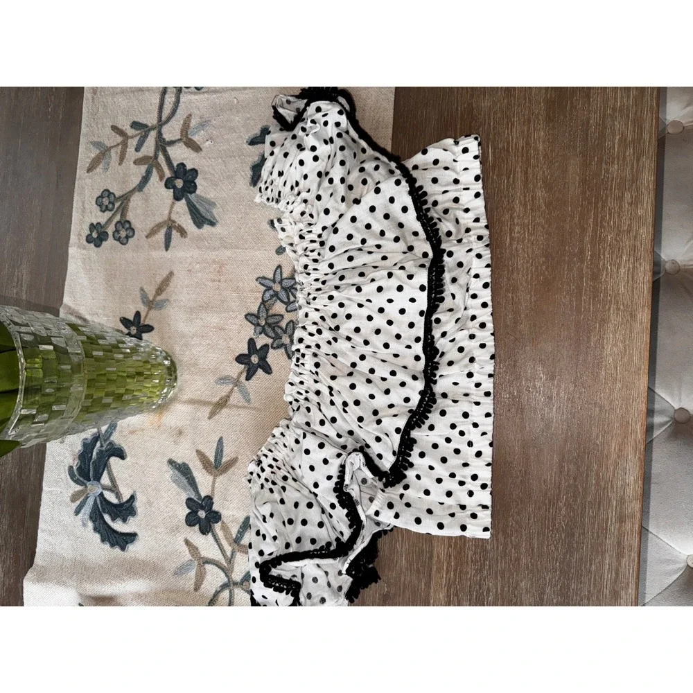 Suboo Polka Dot Crop Top Off Shoulder Ruffle Trim White Black XL - Picture 9 of 9